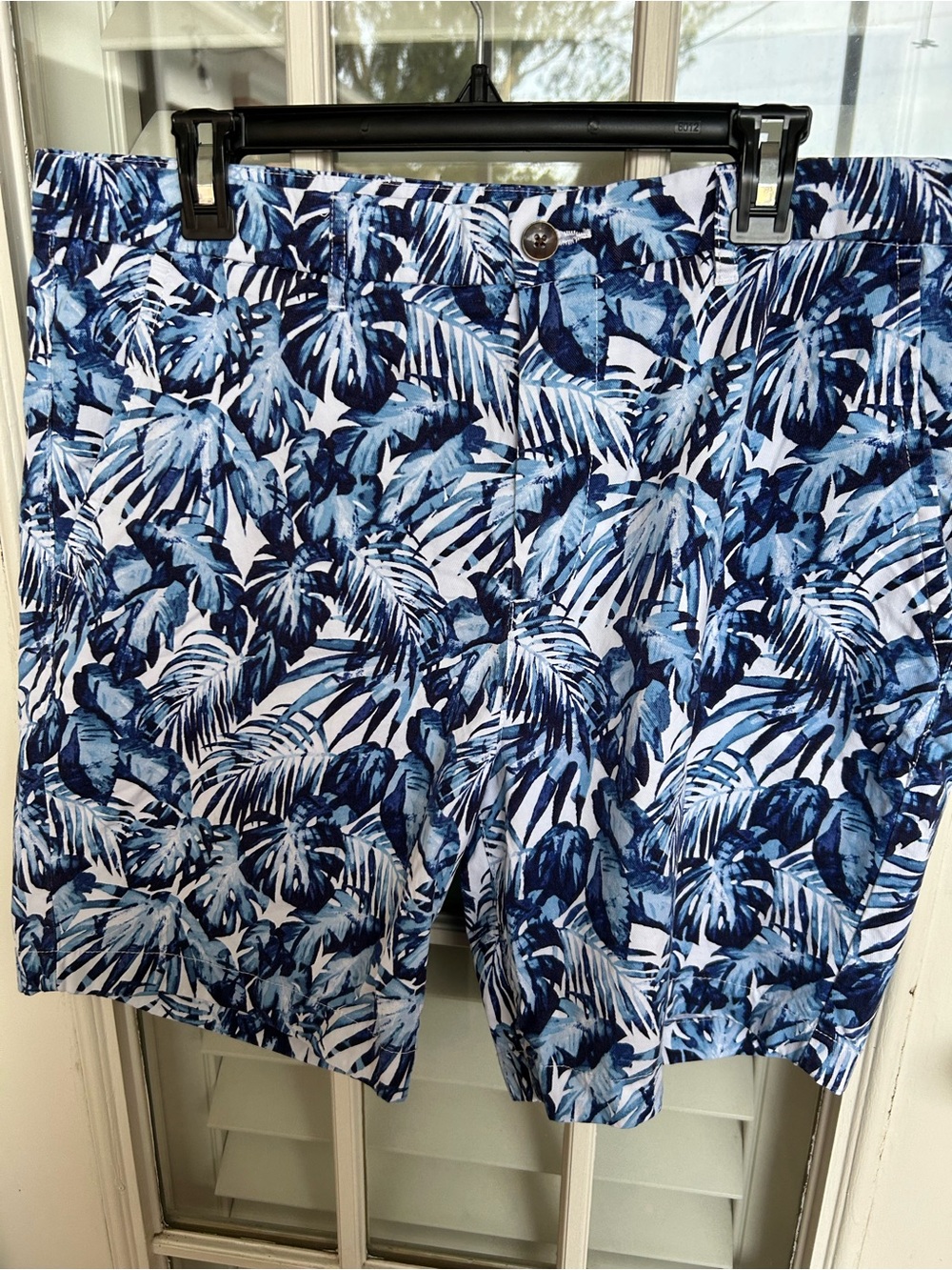 Caribbean Blue and White Floral Swim Trunks